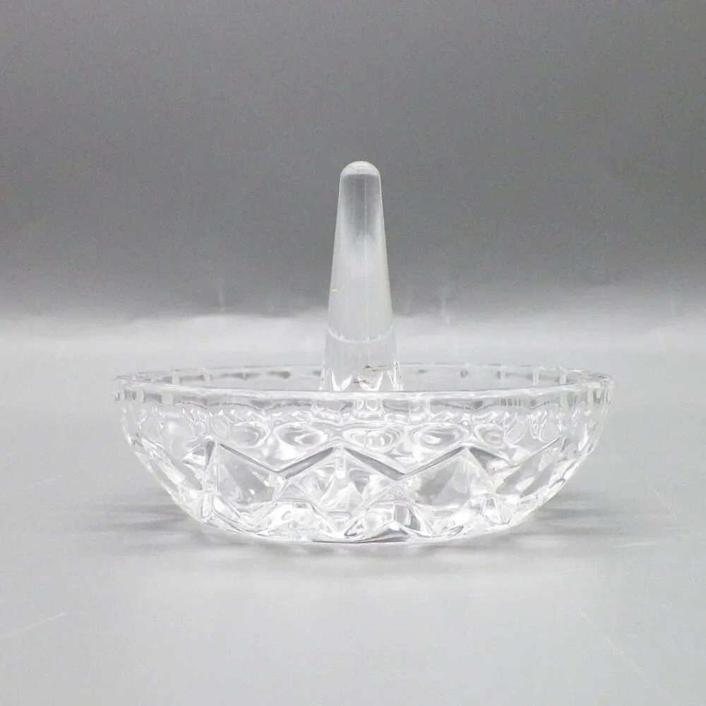 Clear Cut Glass Ring Holder Jewelry Dish